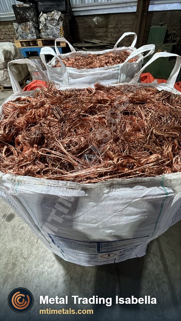 Copper wire in big bags in the warehouse