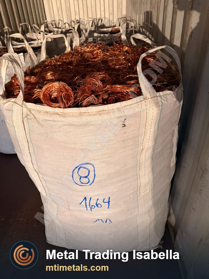 Big bags of copper secured inside a container