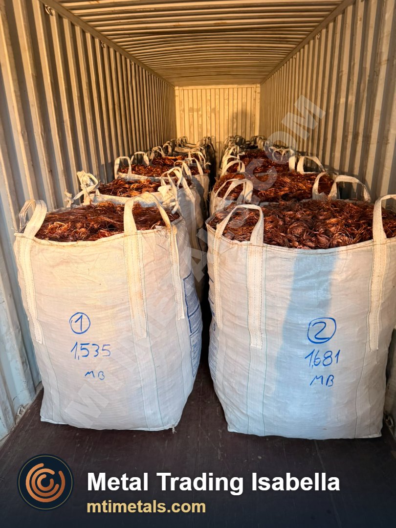 Container fully loaded with copper big bags